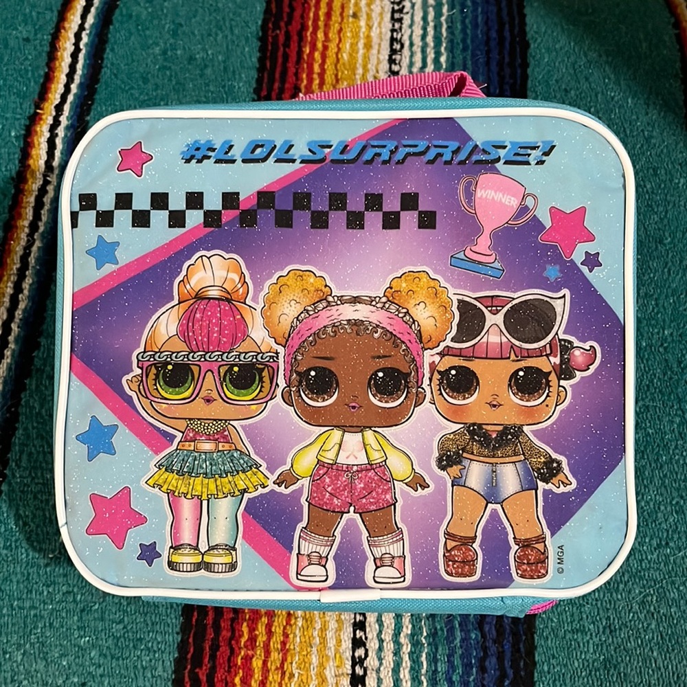 Lol Doll insulated lunch bag NWT pink & teal has a container ice pack & fork set